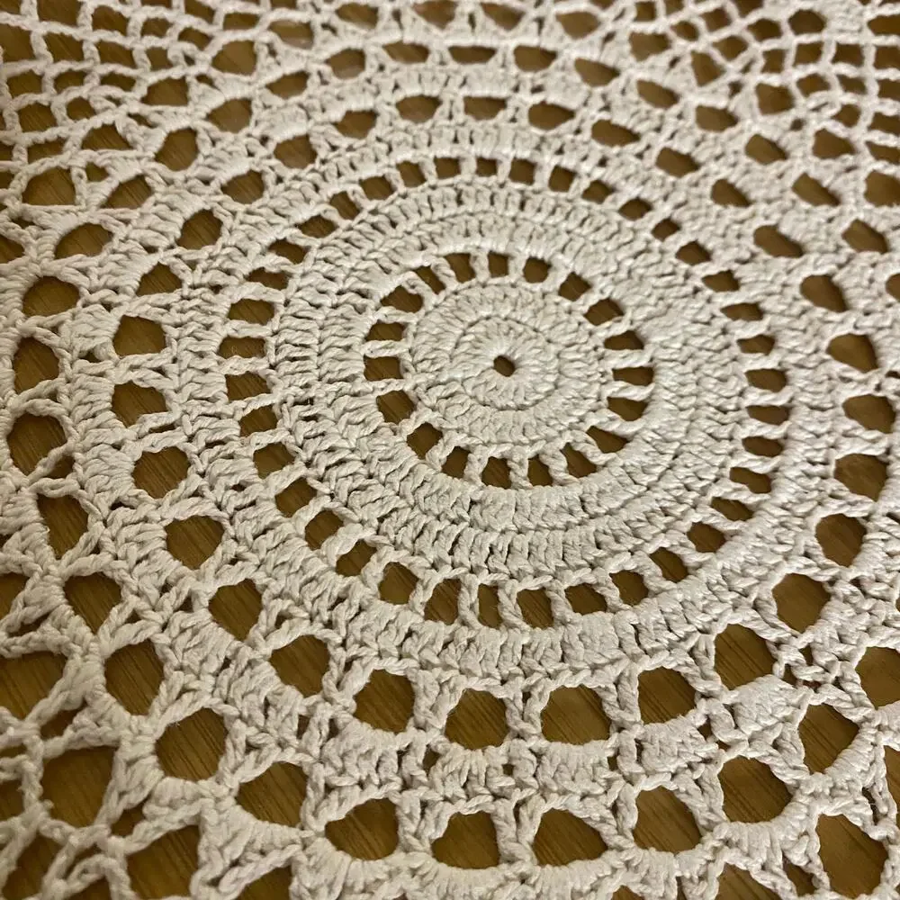 Vintage Handmade Crochet Doilies Set of 2 Ecru Cotton Round Lace Table